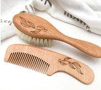 One Chew Three wooden hairbrush and comb set