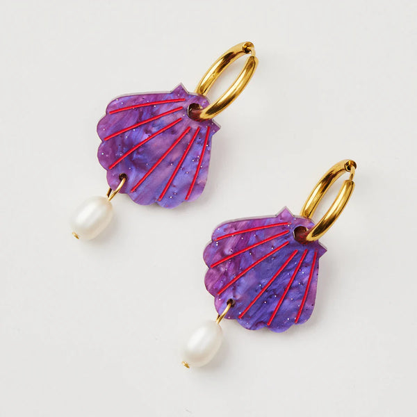 Martha Jean shell and pearl earrings – purple
