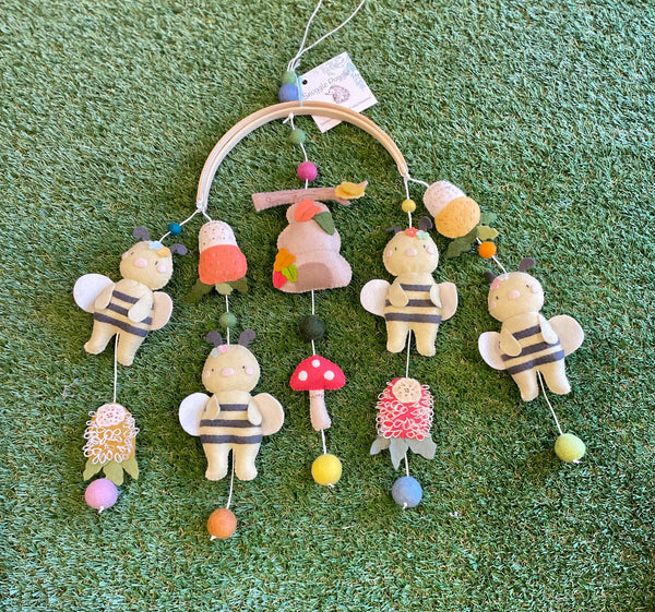Buzzy bee and hive felt baby mobile by Snuggle Puggle