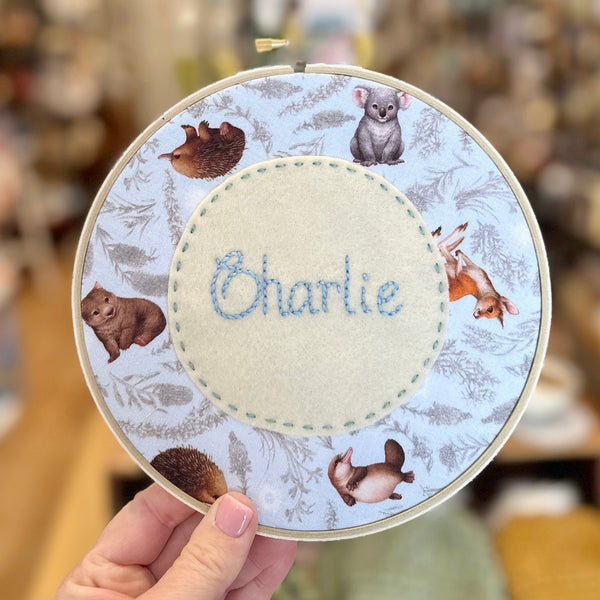 Embroidered name hoop