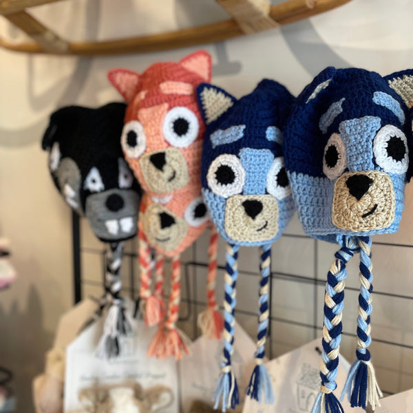 Bluey and Bingo beanie hats by Tracie